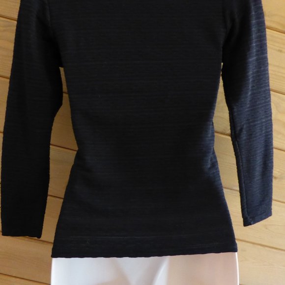 STRIPE Rayure Paris Black 3/4 sleeved V-Neck Crop Office Formal Pullover Top S - Picture 9 of 10